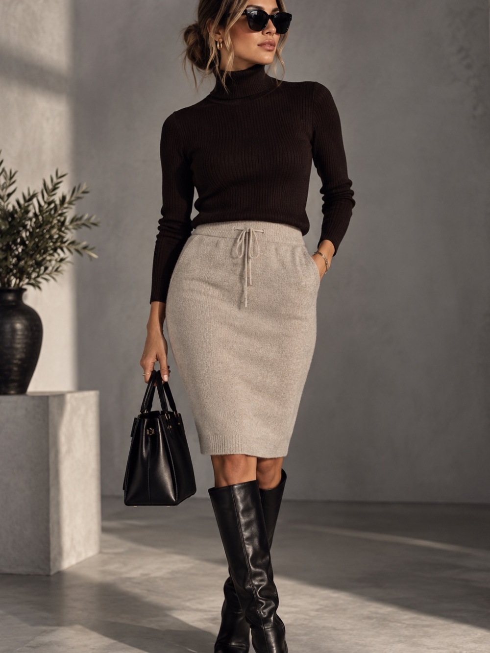 Reiss Connie Wool Alpaca Knit Midi Skirt Beige Size M